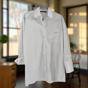 ZARA Oversized White Poplin Button-Down Shirt